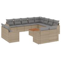 13-delige Loungeset met kussens poly rattan beige - thumbnail