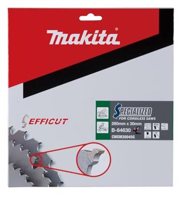 Makita Afkortzaagblad voor Hout | Efficut | Ø 260mm Asgat 30mm 45T - B-64630 - thumbnail