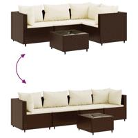 5-delige Loungeset met kussens poly rattan bruin - thumbnail