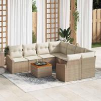 Tuinbankenset met kussen 9 pcs Beige poly rattan - thumbnail