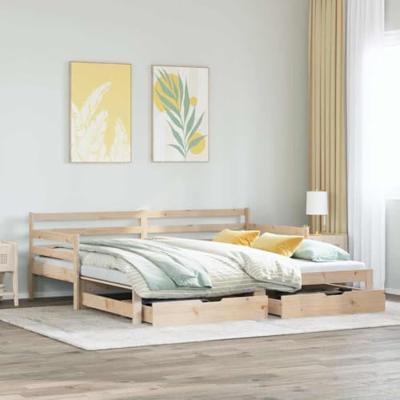 Slaapbank met onderschuifbed en lades zonder matras 90x200 cm Slaapbank met onderschuifbed en lades zonder matras 90x200 cm