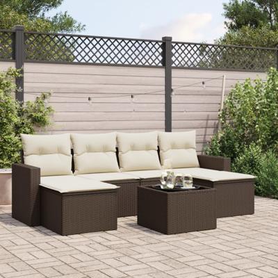 6-delige Loungeset met kussens poly rattan bruin