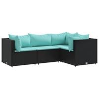 4-delige Loungeset met kussens poly rattan zwart - thumbnail