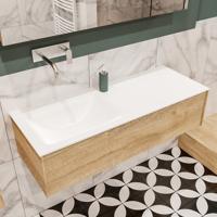 Mondiaz Lush Cloud badmeubel Washed oak 120 cm 1 lade solid surface enkele spoelbak links zonder kraangat - thumbnail