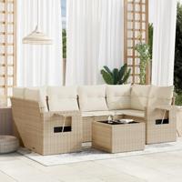 7-delige Loungeset met kussens poly rattan beige - thumbnail