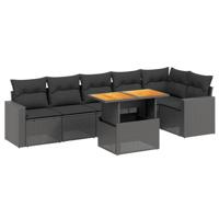 7-delige Loungeset met kussens poly rattan zwart - thumbnail
