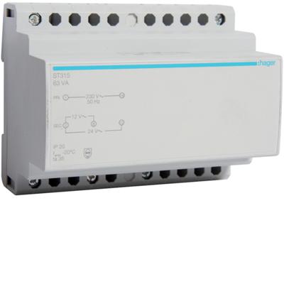 Hager ST315 Veiligheidstransformator 12 V, 24 V 5.25 A Hager ST315 Veiligheidstransformator 12 V, 24 V 5.25 A