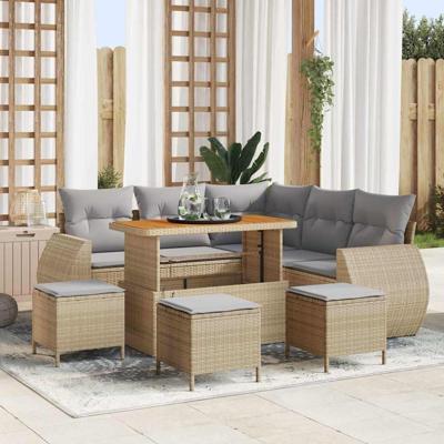 Tuinbankenset 9 pcs Beige poly rattan