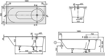 Villeroy & Boch Libra bad - 180x80cm - quaryl rechthoekig met poten wit ubq180lib2v-01