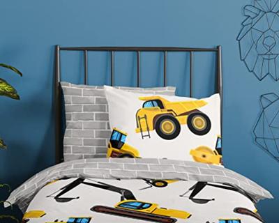 Good Morning Kinderdekbedovertrek "graafmachines" - Geel - (140x200/220 cm) - Katoen Flanel