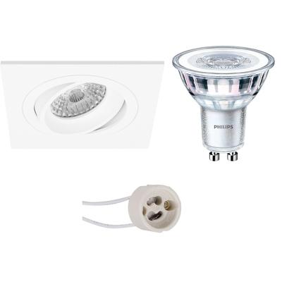GU10 Inbouwspot Set - Mat Wit - Inbouw Vierkant - Kantelbaar - Philips - CorePro 830 36D - Pragmi Borny Pro - 4.6W - Warm Wit 3000K - 92mm