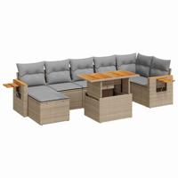 8-delige Loungeset met kussens poly rattan acacia beige - thumbnail