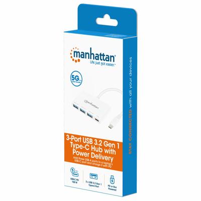Manhattan 3-poorts USB 3.0 Type-C hub met Power Delivery