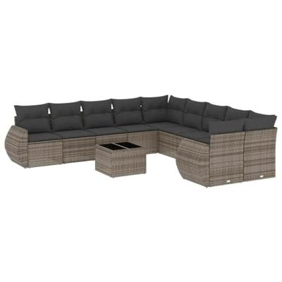 11-delige Loungeset met kussens poly rattan lichtgrijs