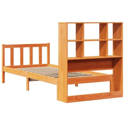 Bed met boekenkast zonder matras grenenhout wasbruin 100x200 cm