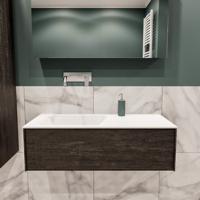Mondiaz Lush Cloud badmeubel eiken Dark brown 100 cm 1 lade solid surface enkele spoelbak links zonder kraangat - thumbnail