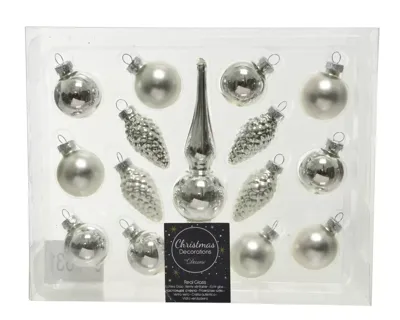 Decoris Kerstballenset mini glas zilver 15-delig