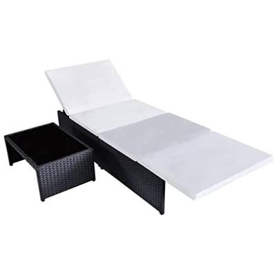 Ligbedden 2 st met tafel poly rattan zwart - thumbnail