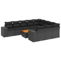 11-delige Loungeset met kussens poly rattan zwart - thumbnail