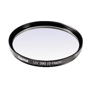 Hama UV-filter (UV-bescherming en bescherming, 4-voudige compensatie, antireflecterende behandeling, voor 49 mm cameralens, O-Haze, behandeld) zwart