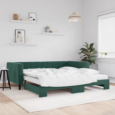 Slaapbank onderschuifbed matrassen 100x200cm fluweeldonkergroen
