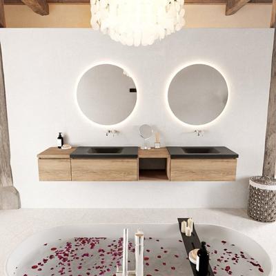 MONDIAZ BUKLA 240cm badmeubel met open module 40 rechts kleur Washed Oak met 3 lades. Wastafel CLOUD dubbel 0 kraangaten kleur Urban.