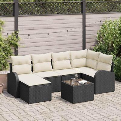 Tuinbankenset 7 pcs Zwart poly rattan