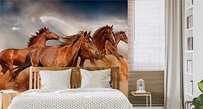 Fotobehang - Galopperende Paarden in de Woestijn, 11 maten, premium print, inclusief behanglijm - thumbnail