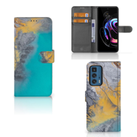 Motorola Edge 20 Pro | Bookcase | Marble Blue Gold - thumbnail