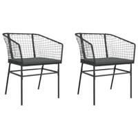 Tuinstoelen 2 st met kussens poly rattan zwart - thumbnail