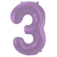 Folieballon Paars Metallic Mat Cijfer 3 - 86 cm - thumbnail
