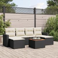 7-delige Loungeset met kussens poly rattan zwart - thumbnail