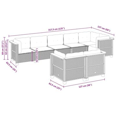 8-delige Loungeset met kussens poly rattan zwart - thumbnail