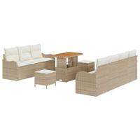 Tuinbankenset met kussen 10 pcs Beige poly rattan - thumbnail