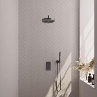 BRAUER Stripe Thermostatische Inbouw Regendouche - 3-weg - rechthoekig - 25cm douchekop - rechte muurarm - staaf handdouche - doucheslang - wandaansluitbocht - gunmetal geborsteld PVD 5-GM-389 - thumbnail