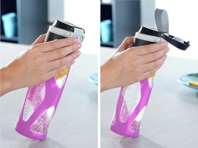Leifheit 3257 Flip Glazen Drinkfles 600 ml Paars Leifheit 3257 Flip Glazen Drinkfles 600 ml Paars