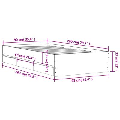 Bedframe met lades bewerkt hout zwart 90x200 cm - thumbnail