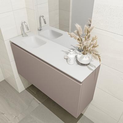 MONDIAZ OLAN 100cm toiletmeubel smoke. LEX wastafel talc links 1 kraangat