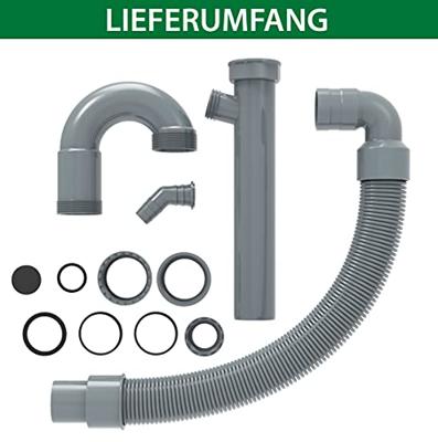 Kirchhoff ECO-SAVE Kunststof flexibele spoelbak buisvormige sifon, grijs, 3/4" x 1 1/2" x 3/4" mondstuk x 40/50 mm, met apparaataansluiting - 98836549