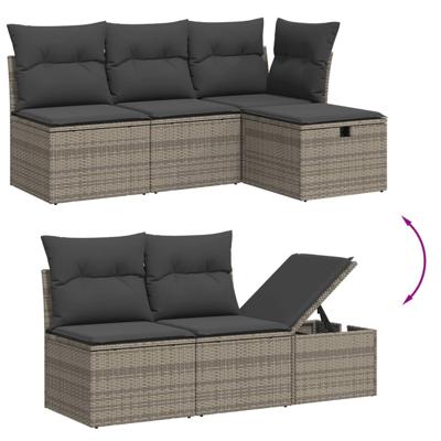 6-delige Loungeset met kussens poly rattan grijs - thumbnail