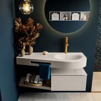 MONDIAZ RIVA 120cm badmeubel onderkast / planchet kleur Linen met 1 lade. Wastafel DULCET rechts 1 kraangat kleur Linen. - thumbnail