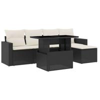 6-delige Loungeset met kussens poly rattan zwart - thumbnail