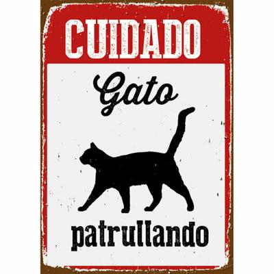 Plaat Magnet & Steel ["Cuidado Gato Patrullando"] 14,8 x 21 cm