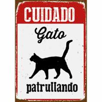 Plaat Magnet & Steel ["Cuidado Gato Patrullando"] 14,8 x 21 cm - thumbnail