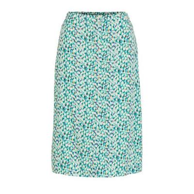 VILA midi rok VILIMA met all over print lichtblauw