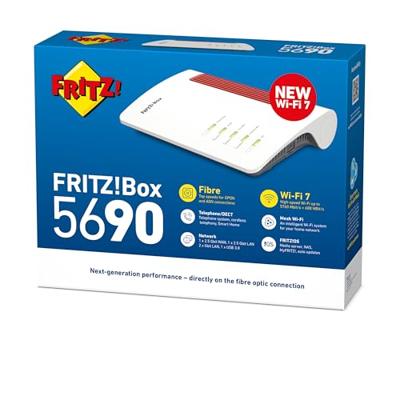FRITZ!Box 5690 | Glasvezelrouter voor de AON- of GPON-aansluiting | Wi-Fi 7 tot 6448 Mbit/s | Mesh Wi-Fi | Hoogste beveiligingsstandaard | Snelle installatie | 2,5 gigabit-WAN/LAN | Made in Europe