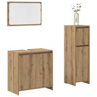 3-delige Badkamermeubelset bewerkt hout artisanaal eikenkleur - thumbnail