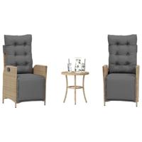 3-delige Bistroset met kussens poly rattan gemengd beige - thumbnail