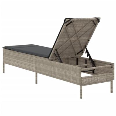 Ligbed met kussen poly rattan lichtgrijs - thumbnail