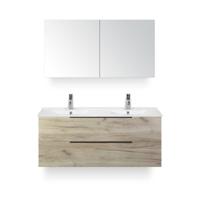 Seville Badmeubelset 120 cm - 2 laden Craft Oak Edge - Wastafel Enjoy Dubbel - met Spiegelkast - thumbnail